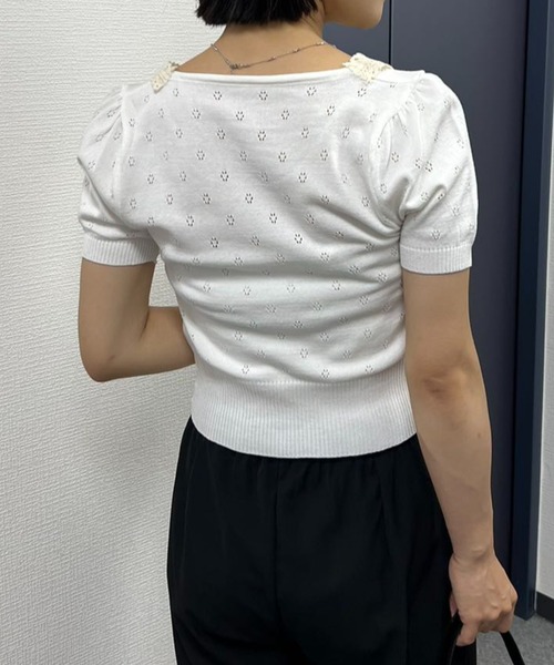 mebole(メボレ)の「ネックレースニット(ニット/セーター・レディース・ホワイト/ブラック・FREE)」の9枚目の写真