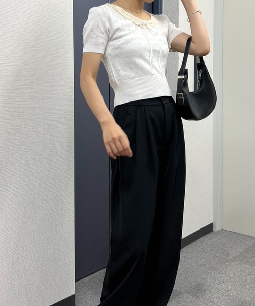 mebole(メボレ)の「ネックレースニット(ニット/セーター・レディース・ホワイト/ブラック・FREE)」の10枚目の写真