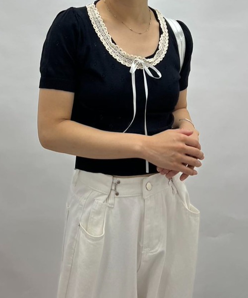 mebole(メボレ)の「ネックレースニット(ニット/セーター・レディース・ホワイト/ブラック・FREE)」の19枚目の写真