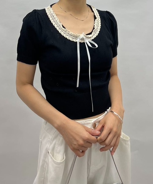 mebole(メボレ)の「ネックレースニット(ニット/セーター・レディース・ホワイト/ブラック・FREE)」の18枚目の写真
