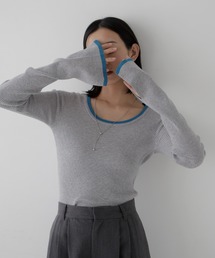 hellam | 袖スリットバイカラークルーネックリブニット(ニット/セーター)