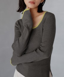 hellam | 袖スリットバイカラークルーネックリブニット(ニット/セーター)