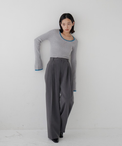 hellam(へラム)の「袖スリットバイカラークルーネックリブニット(ニット/セーター・レディース・アイボリー/グレー/ブラウン/チャコール/ネイビー・FREE)」の21枚目の写真