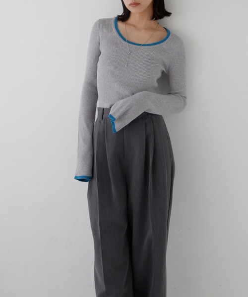 hellam(へラム)の「袖スリットバイカラークルーネックリブニット(ニット/セーター・レディース・アイボリー/グレー/ブラウン/チャコール/ネイビー・FREE)」の22枚目の写真