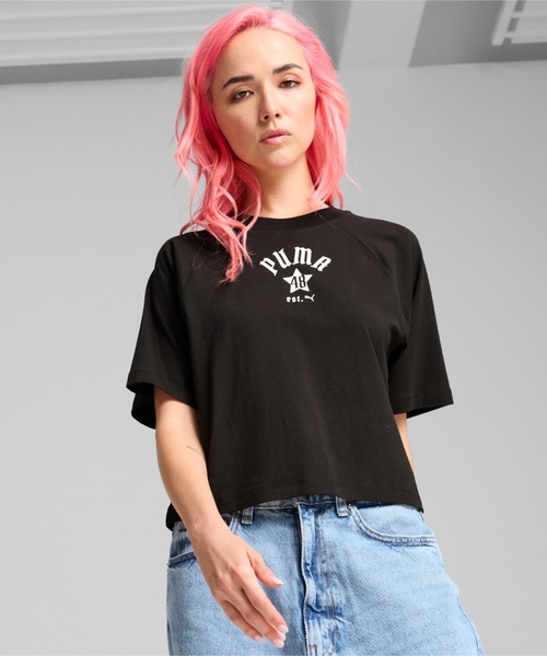 PUMA(プーマ)の「PUMA プーマ ウィメンズ CLASSICS PLAY.LOUD. リラックス 半袖 Tシャツ(Tシャツ/カットソー・レディース・ホワイト/ブラック・X-LARGE/LARGE/SMALL/MEDIUM)」の2枚目の写真
