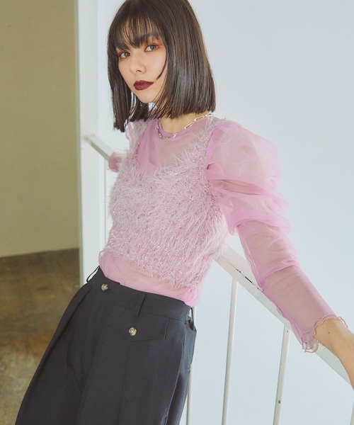 ELLEgirl（エルガール）の「ラメフェザーニットビスチェ【ELLEgirl/エル ガール】（ベスト・レディース・シルバー/ピンク/ネイビー・FREE）」の7枚目の写真