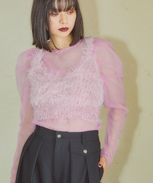 ELLEgirl（エルガール）の「ラメフェザーニットビスチェ【ELLEgirl/エル ガール】（ベスト・レディース・シルバー/ピンク/ネイビー・FREE）」の9枚目の写真