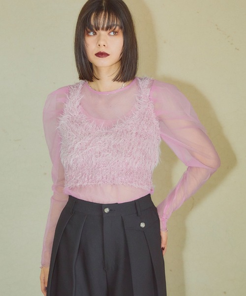 ELLEgirl（エルガール）の「ラメフェザーニットビスチェ【ELLEgirl/エル ガール】（ベスト・レディース・シルバー/ピンク/ネイビー・FREE）」の8枚目の写真