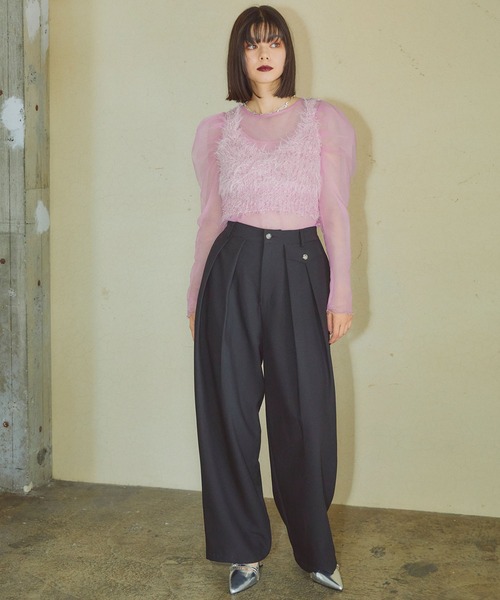 ELLEgirl（エルガール）の「ラメフェザーニットビスチェ【ELLEgirl/エル ガール】（ベスト・レディース・シルバー/ピンク/ネイビー・FREE）」の5枚目の写真