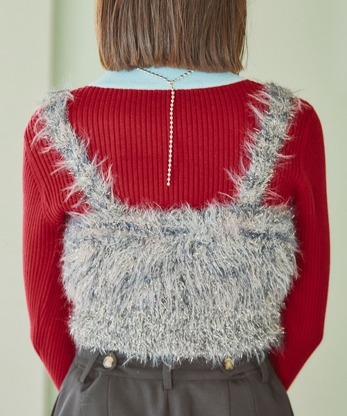 ELLEgirl（エルガール）の「ラメフェザーニットビスチェ【ELLEgirl/エル ガール】（ベスト・レディース・シルバー/ピンク/ネイビー・FREE）」の18枚目の写真