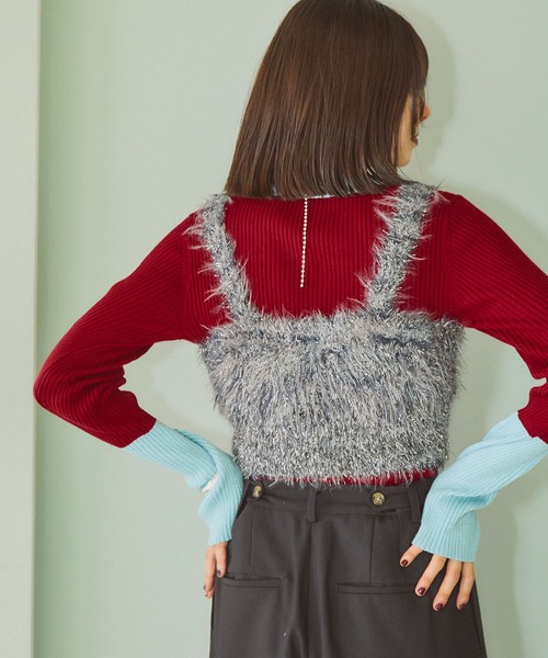 ELLEgirl（エルガール）の「ラメフェザーニットビスチェ【ELLEgirl/エル ガール】（ベスト・レディース・シルバー/ピンク/ネイビー・FREE）」の22枚目の写真