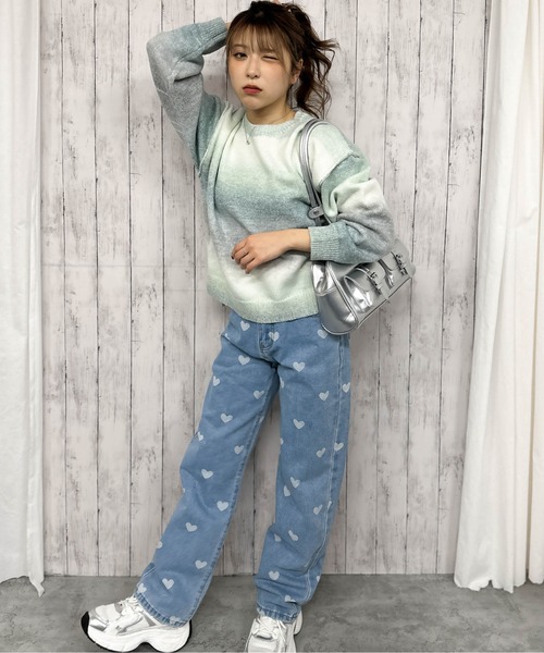 GORGE(ゴージ)の「《ハート総柄×ゆるストレート》レディース デニムパンツ ガーリーカジュアル 春夏秋冬(デニムパンツ・レディース・ライトブルー/ブルー・S/M)」の9枚目の写真