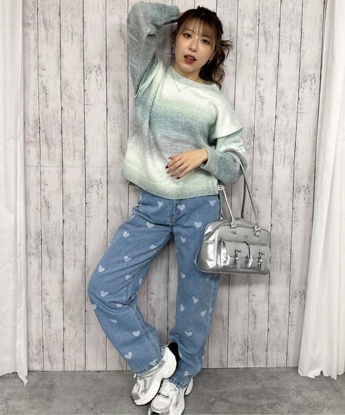 GORGE(ゴージ)の「《ハート総柄×ゆるストレート》レディース デニムパンツ ガーリーカジュアル 春夏秋冬(デニムパンツ・レディース・ライトブルー/ブルー・S/M)」の10枚目の写真