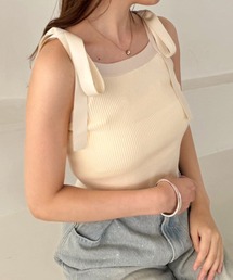 one after another NICE CLAUP | 【リボン取り外し可能】バイカラーリボンアメスリニットタンク(キャミソール)