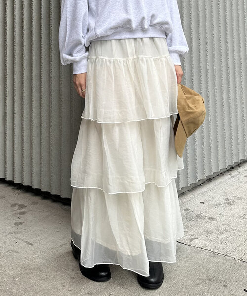 mline（エムライン）の「[mline]ティアードスカート（スカート・レディース・ブラック/アイボリー/チャコールグレー・1/2）」の2枚目の写真