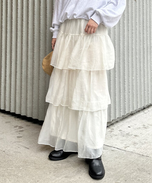 mline（エムライン）の「[mline]ティアードスカート（スカート・レディース・ブラック/アイボリー/チャコールグレー・1/2）」の4枚目の写真