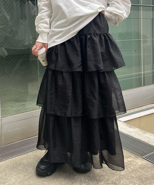 mline（エムライン）の「[mline]ティアードスカート（スカート・レディース・ブラック/アイボリー/チャコールグレー・1/2）」の8枚目の写真