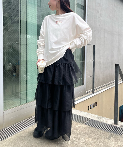 mline（エムライン）の「[mline]ティアードスカート（スカート・レディース・ブラック/アイボリー/チャコールグレー・1/2）」の9枚目の写真