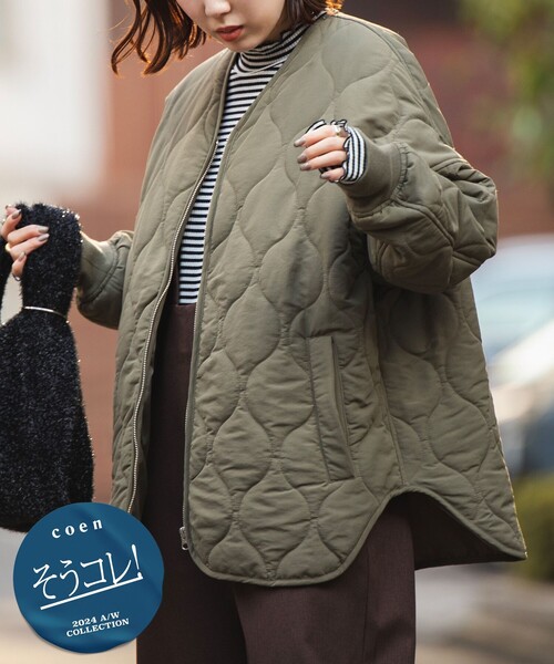 coen（コーエン）の「【そうコレ! 】6ヵ月”着ルト"アウター/撥水キルトブルゾン（ブルゾン・レディース・オフホワイト/ブラック/オリーブ/ダークグレー・M/L）」の4枚目の写真