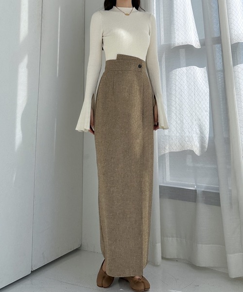 裏起毛ヘリンボーンタイトラップ風スカート（スカート）｜Louere