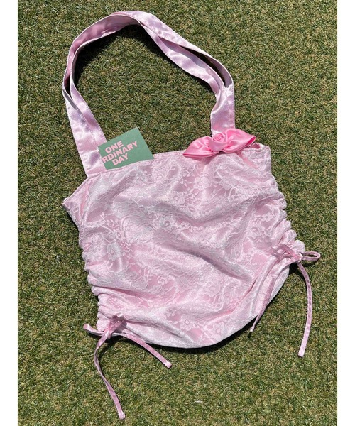 WC（ダブル シー）の「2WAYレースレイヤードトート（トートバッグ・レディース・ピンク/ブラック・FREE）」の2枚目の写真