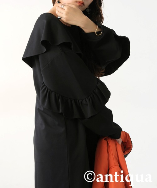 antiqua(アンティカ)の「フリルポンチワンピース(ワンピース・レディース・ブラック・ONESIZE)」の2枚目の写真