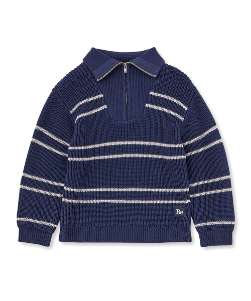 BeBe(ベベ)の「ハーフジップボーダーニットプルオーバー(100~160cm)(ニット/セーター・キッズ・ブルー系その他2/グリーン系その他・110cm/100cm/120cm/130cm/140cm/150cm)」の1枚目の写真