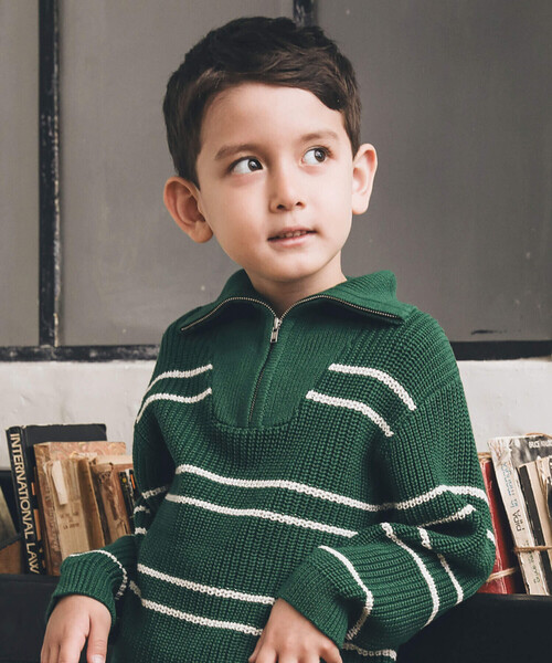 BeBe(ベベ)の「ハーフジップボーダーニットプルオーバー(100~160cm)(ニット/セーター・キッズ・ブルー系その他2/グリーン系その他・110cm/100cm/120cm/130cm/140cm/150cm)」の6枚目の写真