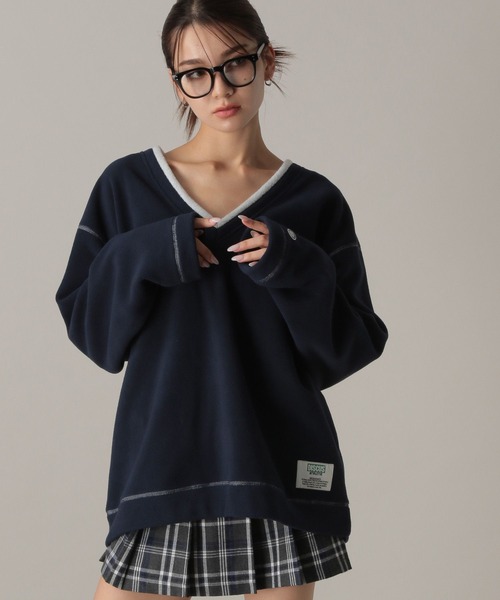 DISCUS（ディスカス）の「【2024FW】DISCUSＶネックフリースプルオーバー（スウェット・レディース・ナチュラル/ネイビー・FREE）」の5枚目の写真