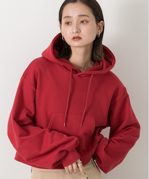 ad thie(アドティエ)の「ポケット付き 裏毛ショートフーディー(パーカー・レディース・チャコール/アイボリー/ブラック/ブルー/杢グレー/レッド/ブラウン・FREE)」の7枚目の写真