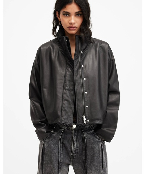 ALLSAINTS(オールセインツ)の「RYDER FUNNEL NECK LEATHER JACKET | RYDER ファンネル ネック レザー ジャケット(ライダースジャケット・レディース・ブラック・XS/S/M/L)」の2枚目の写真