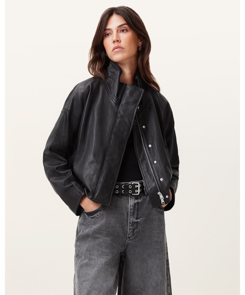 ALLSAINTS(オールセインツ)の「RYDER FUNNEL NECK LEATHER JACKET | RYDER ファンネル ネック レザー ジャケット(ライダースジャケット・レディース・ブラック・XS/S/M/L)」の8枚目の写真