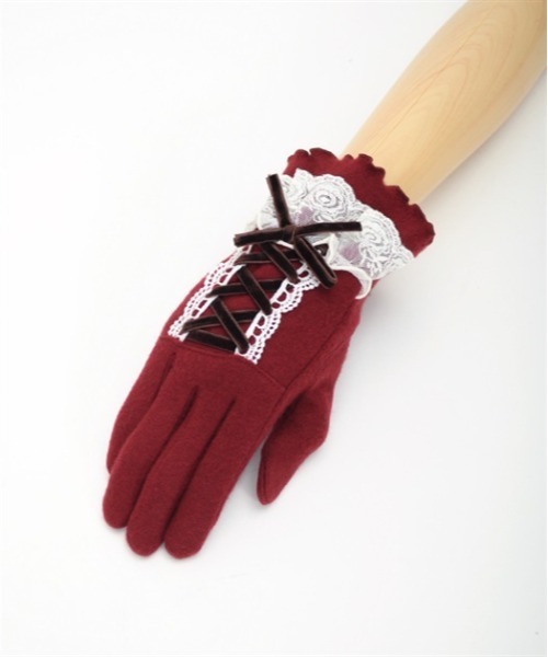 axes femme（アクシーズファム）の「レースアップベロアリボン手袋（手袋・レディース・ベージュ/ワイン/ブラック・FREE）」の11枚目の写真