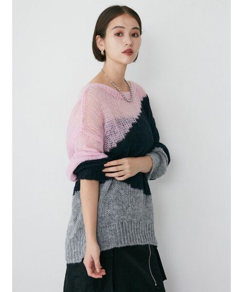 MURUA（ムルーア）の「ブロックシアーニット【WEB限定】（ニット/セーター・レディース・グレー/ネイビー・FREE）」の5枚目の写真