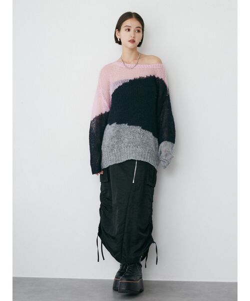 MURUA（ムルーア）の「ブロックシアーニット【WEB限定】（ニット/セーター・レディース・グレー/ネイビー・FREE）」の6枚目の写真