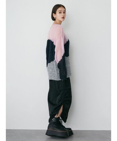 MURUA（ムルーア）の「ブロックシアーニット【WEB限定】（ニット/セーター・レディース・グレー/ネイビー・FREE）」の7枚目の写真