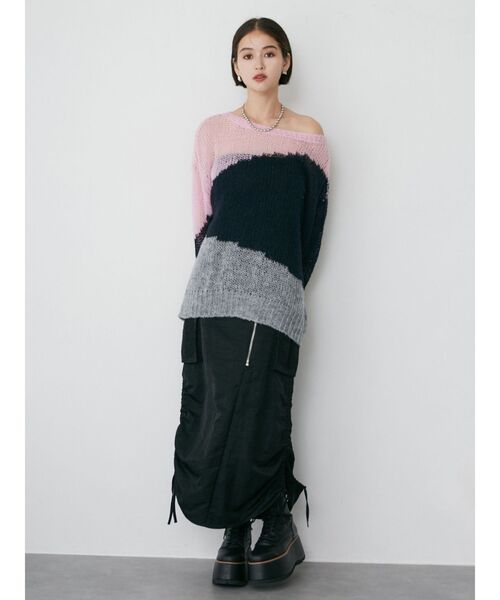 MURUA（ムルーア）の「ブロックシアーニット【WEB限定】（ニット/セーター・レディース・グレー/ネイビー・FREE）」の8枚目の写真