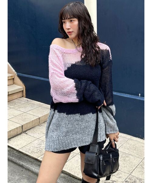 MURUA（ムルーア）の「ブロックシアーニット【WEB限定】（ニット/セーター・レディース・グレー/ネイビー・FREE）」の15枚目の写真