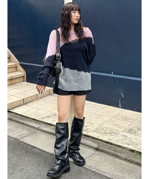 MURUA（ムルーア）の「ブロックシアーニット【WEB限定】（ニット/セーター・レディース・グレー/ネイビー・FREE）」の16枚目の写真