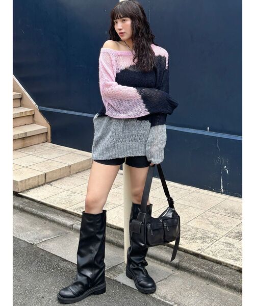 MURUA（ムルーア）の「ブロックシアーニット【WEB限定】（ニット/セーター・レディース・グレー/ネイビー・FREE）」の17枚目の写真