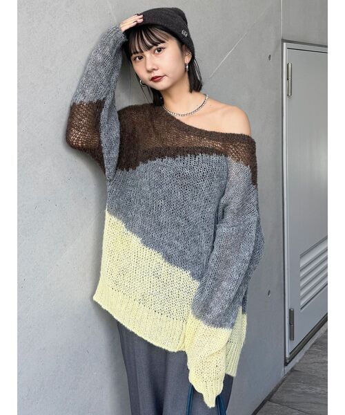 MURUA（ムルーア）の「ブロックシアーニット【WEB限定】（ニット/セーター・レディース・グレー/ネイビー・FREE）」の19枚目の写真