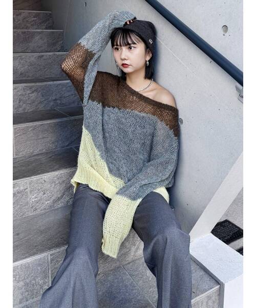 MURUA（ムルーア）の「ブロックシアーニット【WEB限定】（ニット/セーター・レディース・グレー/ネイビー・FREE）」の20枚目の写真