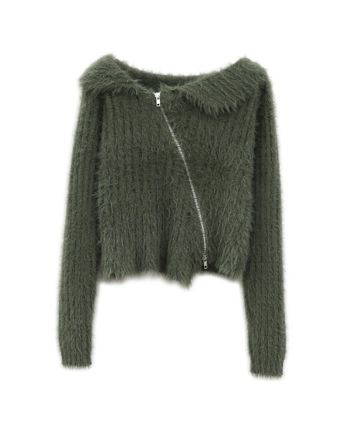 LVEU.（ラブユ.）の「【LVEU.】アシメジップオフショルシャギーニット / トップス オフショルダー アシンメトリー ダブルジップ クロップド ショート ブラック カーキ ブルー（ニット/セーター・レディース・ブラック/カーキ/ブルー・FREE）」の21枚目の写真