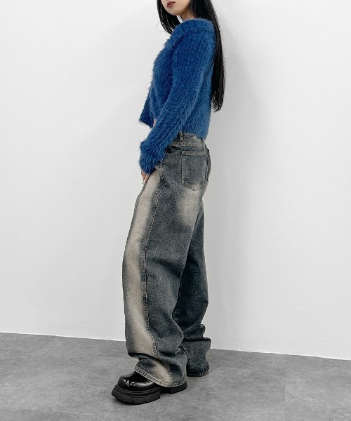 LVEU.（ラブユ.）の「【LVEU.】アシメジップオフショルシャギーニット / トップス オフショルダー アシンメトリー ダブルジップ クロップド ショート ブラック カーキ ブルー（ニット/セーター・レディース・ブラック/カーキ/ブルー・FREE）」の10枚目の写真