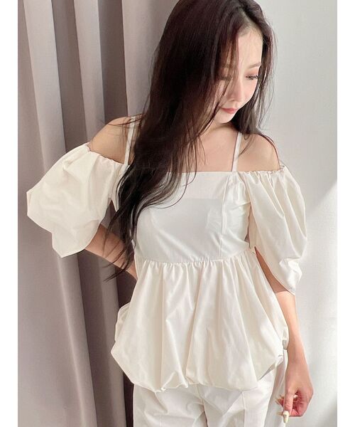 MERCURYDUO（マーキュリーデュオ）の「タフタバルーンペプラムロンパース（サロペット/オーバーオール・レディース・アイボリー/ブラック/グレー・SMALL/MEDIUM）」の6枚目の写真