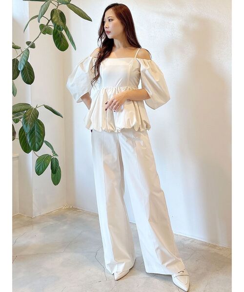 MERCURYDUO（マーキュリーデュオ）の「タフタバルーンペプラムロンパース（サロペット/オーバーオール・レディース・アイボリー/ブラック/グレー・SMALL/MEDIUM）」の10枚目の写真