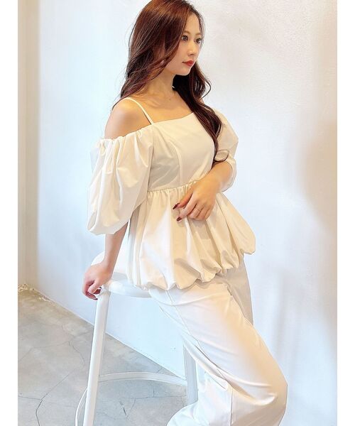 MERCURYDUO（マーキュリーデュオ）の「タフタバルーンペプラムロンパース（サロペット/オーバーオール・レディース・アイボリー/ブラック/グレー・SMALL/MEDIUM）」の13枚目の写真