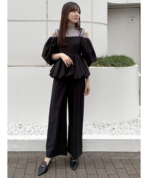 MERCURYDUO（マーキュリーデュオ）の「タフタバルーンペプラムロンパース（サロペット/オーバーオール・レディース・アイボリー/ブラック/グレー・SMALL/MEDIUM）」の15枚目の写真