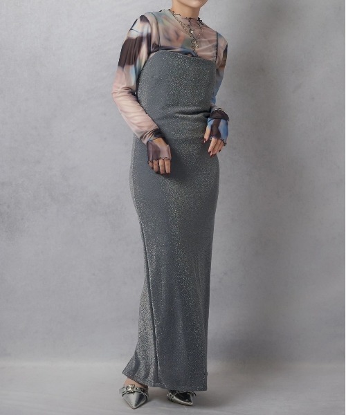 Lull（ルル）の「【Lull / ルル】上品ラメキャミワンピース（ワンピース・レディース・グレー/ブラック/アイボリー・ONESIZE）」の3枚目の写真