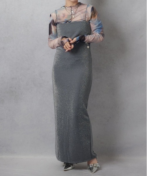 Lull（ルル）の「【Lull / ルル】上品ラメキャミワンピース（ワンピース・レディース・グレー/ブラック/アイボリー・ONESIZE）」の6枚目の写真